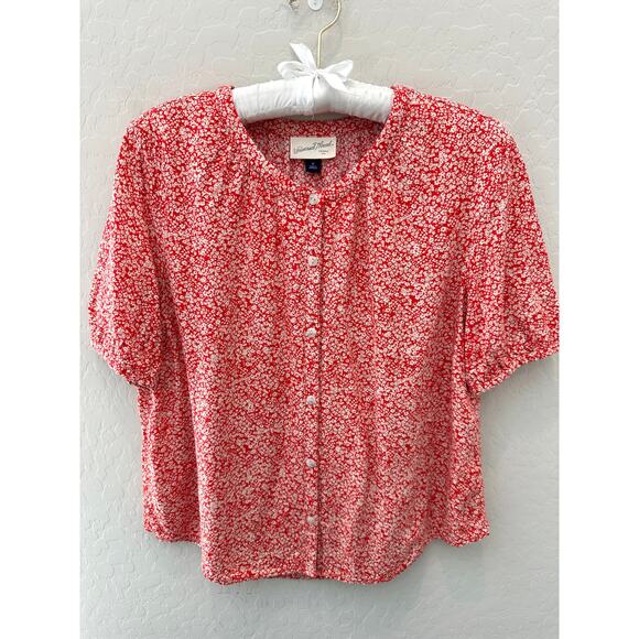 UNIVERSAL THREAD | Orange Floral Calico Button Front Short Sleeve Top | Medium - Picture 1 of 6